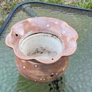 Vintage 2 Piece Hand Painted Earthy Peach McNees African Violet Ceramic Planter